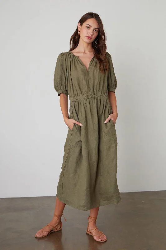 WHITNEY CUT OUT LINEN DRESS One-shoulder unclassified dresses