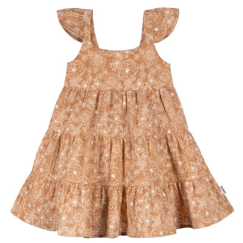 Toddler Girls Groovy Floral Tiered Cotton Gauze Dress Best floral dresses for hourglass body shape