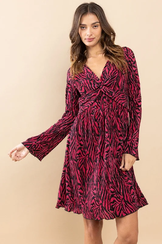 Burgundy Printed Plisse Dress Spring floral dresses