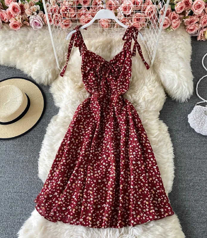 Cute A line floral dress short dress  875 Vacation floral dresses