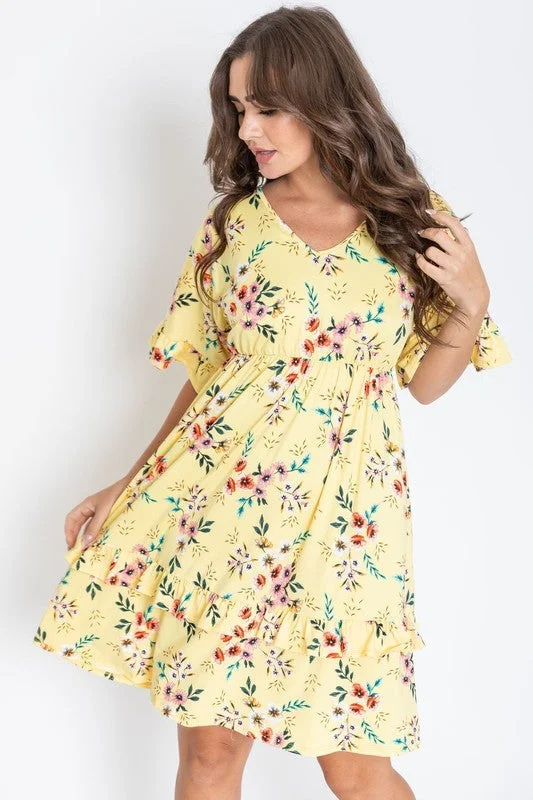 Floral V Neck Ruffle Dress Party floral dresses