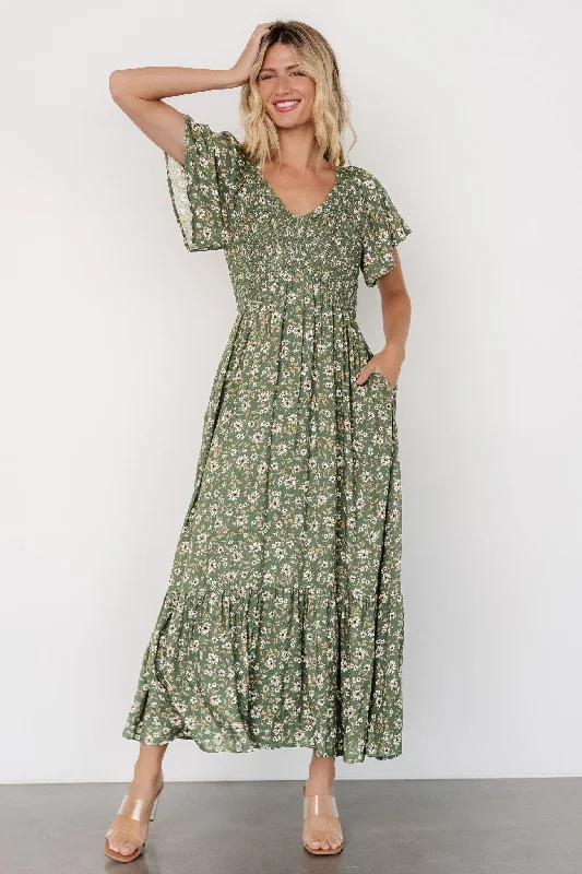 Joanie Smocked Dress | Green Floral Organza floral dresses