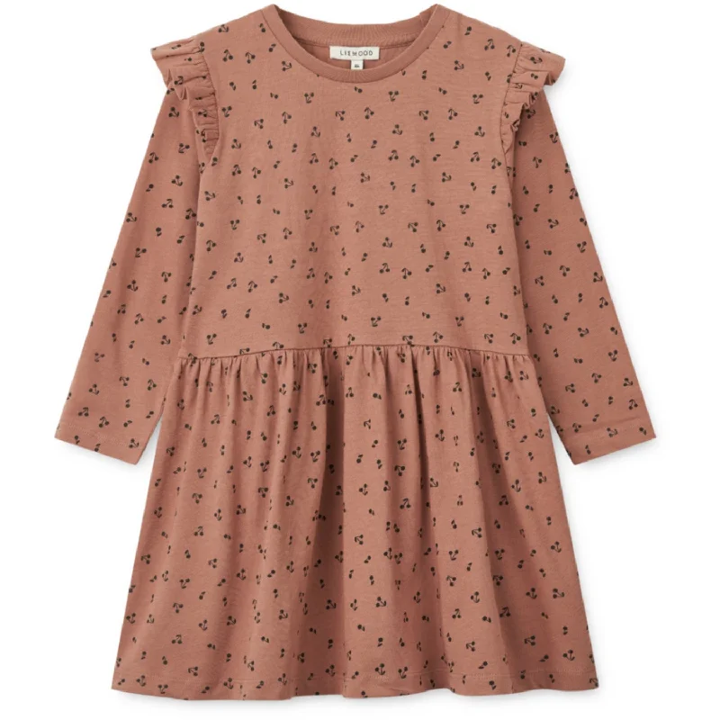 LieWood Cherries / Dark Rosetta Lima Printed Frill Longsleeve Dress Organza floral dresses