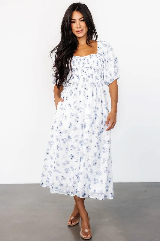 Luca Dress | White + Blue Floral Outdoor floral dresses