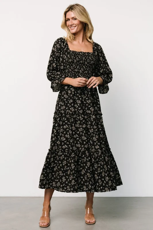 Margareta Tiered Dress | Black Floral Girls' floral dresses