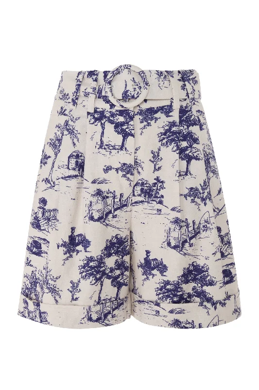 Rustic print linen shorts with belt Expensive floral dresses