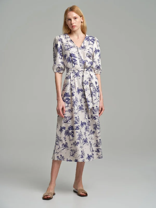 Rustic printed v-neck dress with volume sleeves Graduation floral dresses