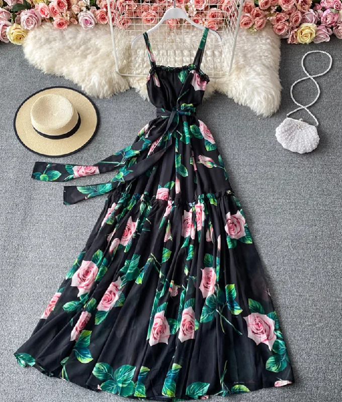 Stylish A line floral pattern dress  883 Satin floral dresses