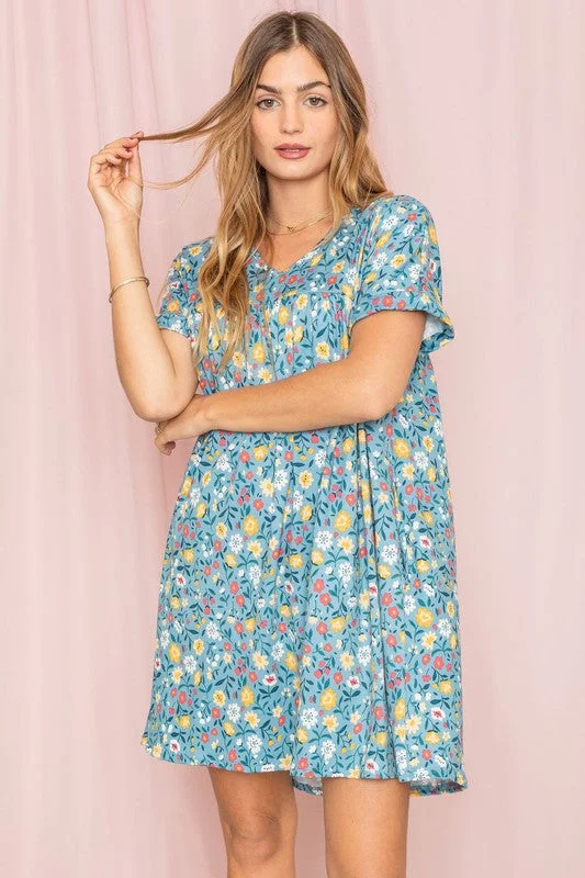 V-Neck Floral Baby Doll Dress Cute floral print summer dresses