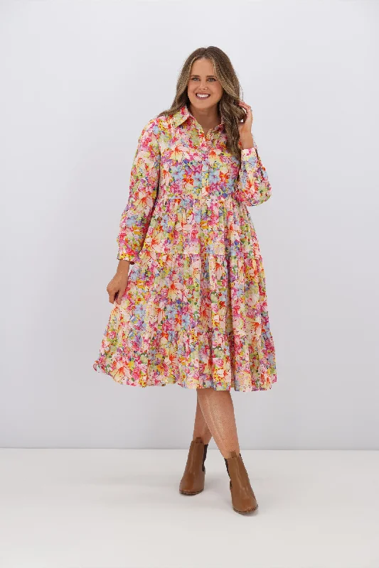 Willow & Tree Sierra Shirt Collar Floral Dress Pink Best floral dresses for curvy figures