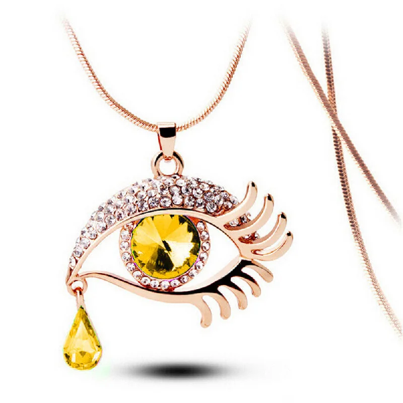 Fashion Magic Eye Crystal Tear Drop Eyelashes Necklace Long Sweater Chain Maxi Skirt Trend