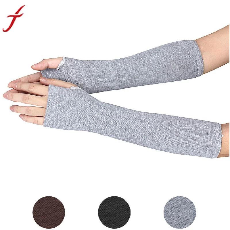 Fashion Women Gloves Winter Wrist Arm Hand Warmer Knitted Long Fingerless Gloves Mitten Coffee Gray Black V-neck Maxi Skirt