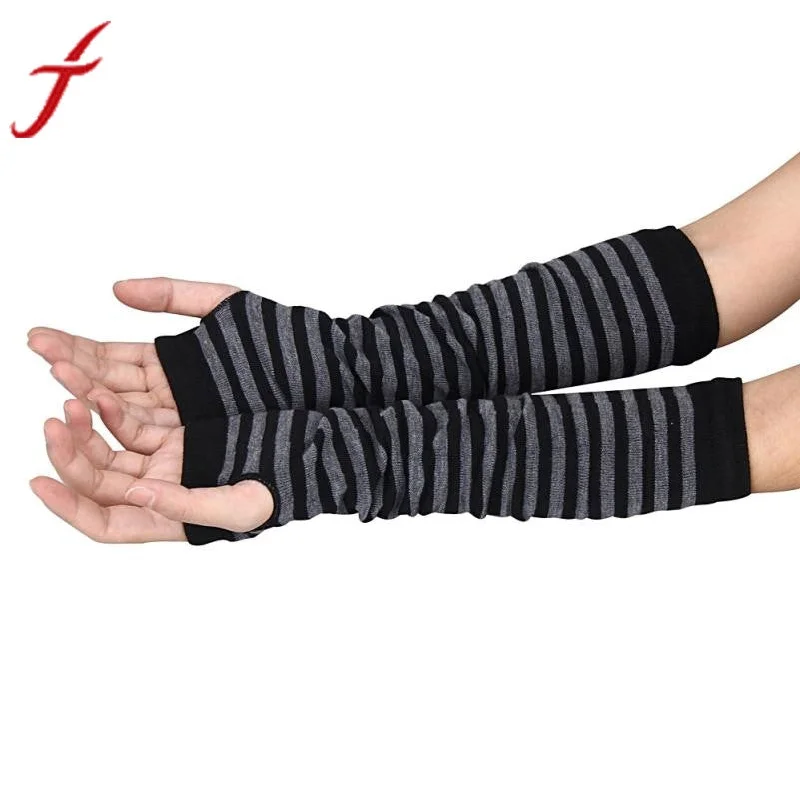 JECKSION Super Deal 2016 Winter Wrist Arm Hand Warmer Knitted Long Fingerless Striped Gloves Mitten #LYW Comfortable Long Skirt