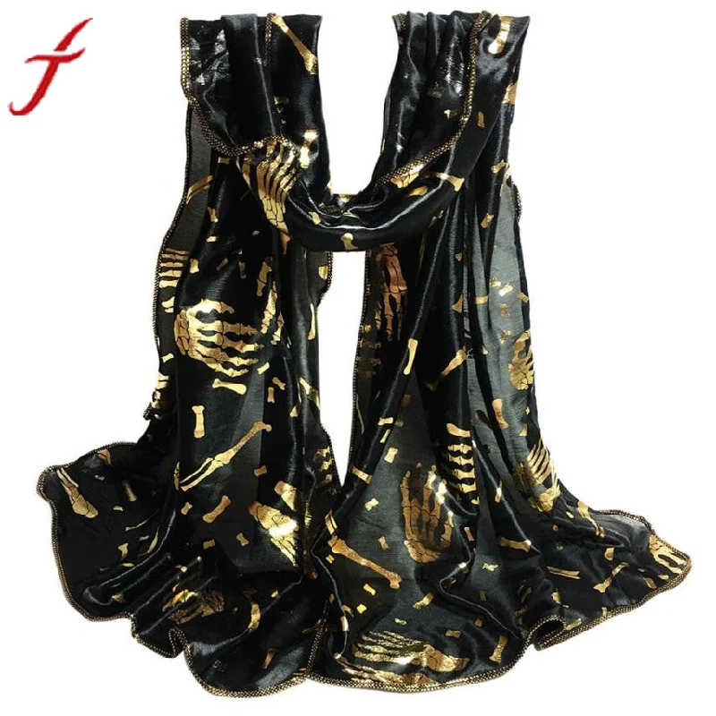 Women Halloween Pumpkin Print Scarf 2017 Novelty Women Lady Skeleton Printed Long Soft Wrap Shawl Stole Pashmina Scarves poncho Cozy Maxi Skirt