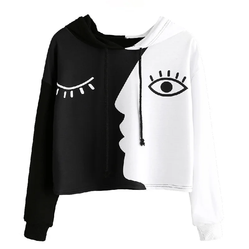 Women Ladies Sweatshirt Hooded Long Sleeve Crop Patchwork Blouse Pullover Tops Pleated A-line Skirt