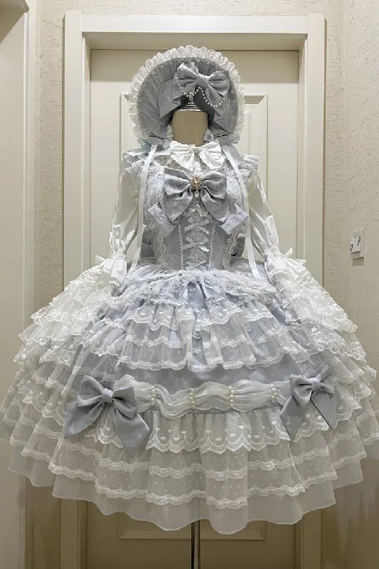 Blue [Dream Prologue] Doll Multi-Layered Bowknot Lace Sweet Princess Lolita Dress Classic Lace Dress