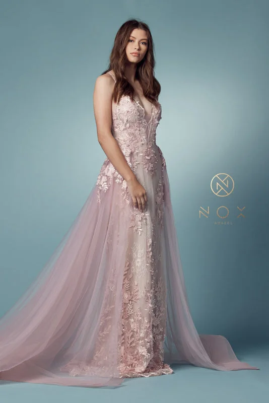 Enchanting Elegance: Nox Anabel F485 Beaded Lace Gown for Special Occasions Lace Cocktail Gown