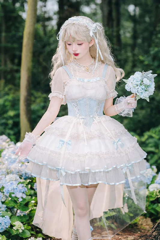 Light Blue/Ivory Dance of Time Triple-Layered Ballet Style Bowknot Lace-Up Sweet Lolita Jsk Dress Lace Dress for Women