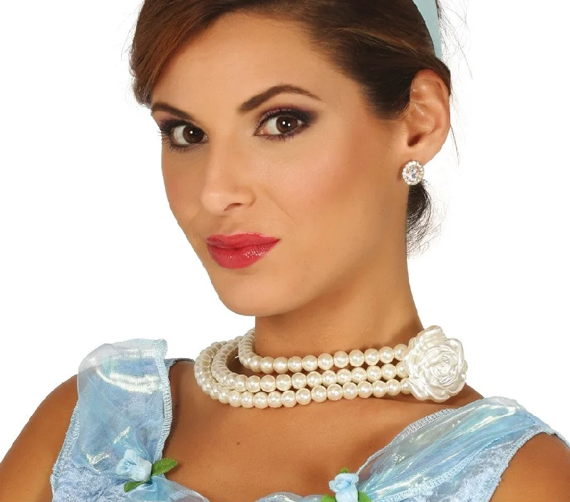 Pearl Necklace with Flower Satin Lace Dress