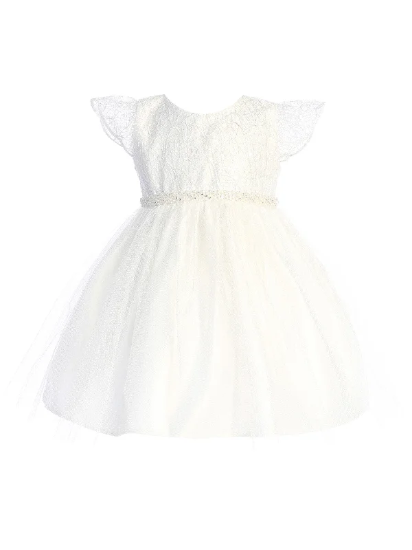 Baby Girls Off White Cord Sequin Embroidered Lace Flower Girl Dress 6-24 Months Black Sequin Gown