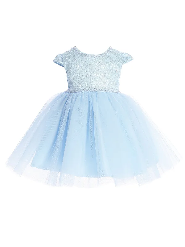 Baby Girls Sky Blue Criss Cross Sequin Pearls Flower Girl Dress 6-24M Sexy Sequined Dress