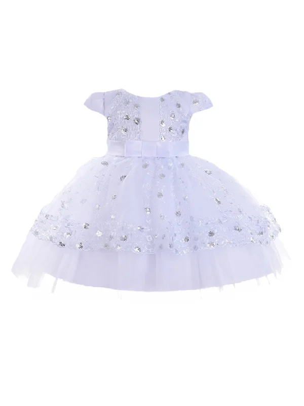 Baby Girls White Sequin Embroidery Cape Sleeve Flower Girl Dress 6-24 Months Backless Sequin Dress