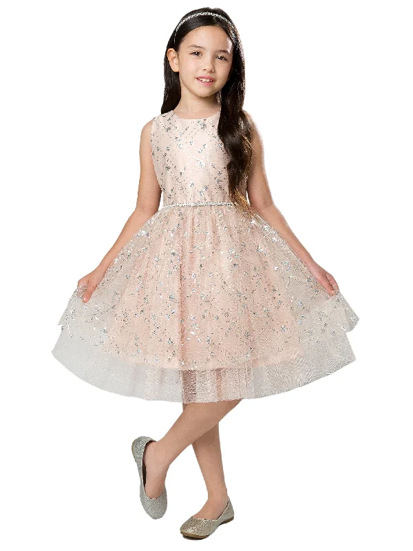 Big Girls Blush Diamond Sequin Crystal Tulle Junior Bridesmaid Dress 7-12 Flared Sequin Dress