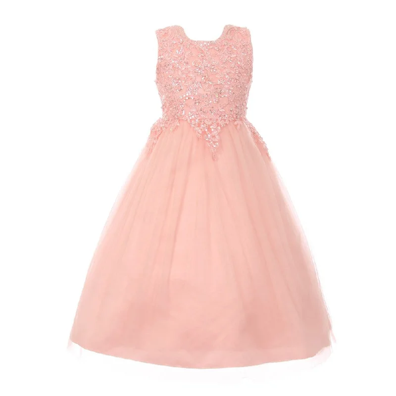 Big Girls Blush Pink Pearl Sequin Tulle Satin Junior Bridesmaid Dress 8-16 Sequin Dress Appeal