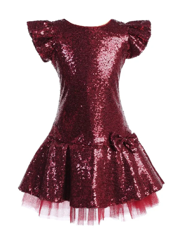 Big Girls Burgundy Sequin Ruffle Tutu Junior Bridesmaid Dress 8-12 Sequin Dress Glam