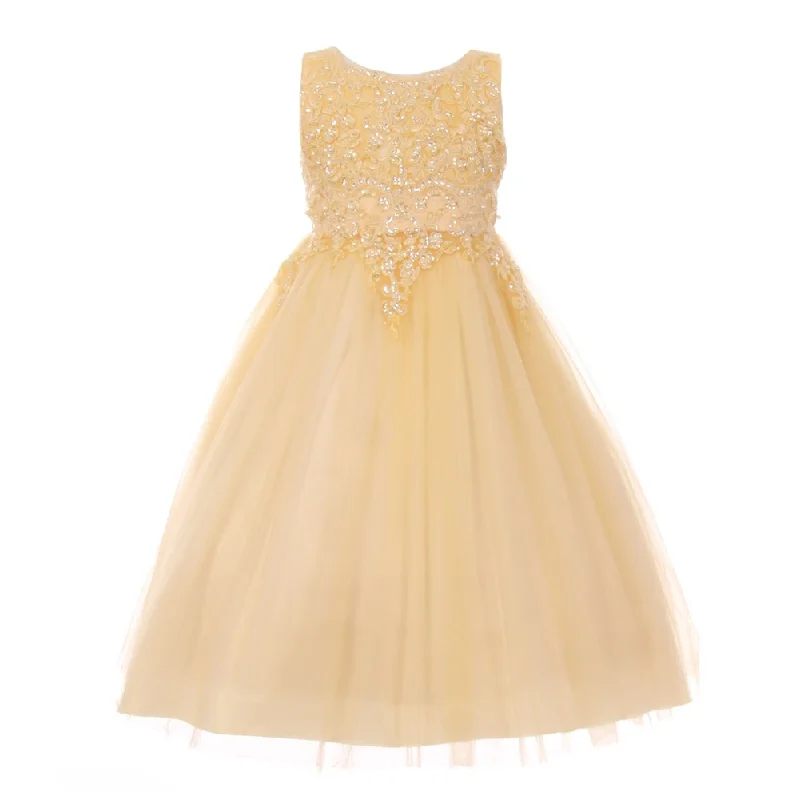 Big Girls Champagne Pearl Sequin Satin Tulle Junior Bridesmaid Dress 8-16 Ruffled Sequin Dress