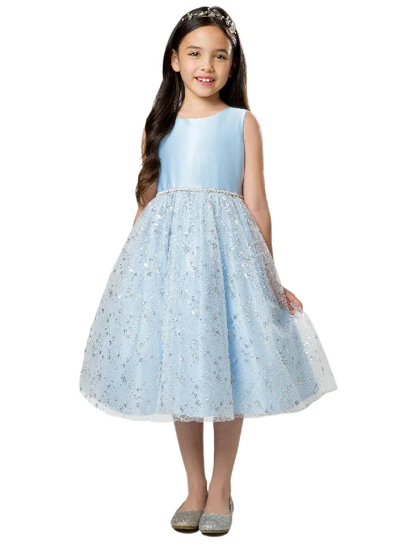 Big Girls Light Blue Satin Diamond Sequin Tulle Junior Bridesmaid Dress 7-16 Sequin Mini Dress