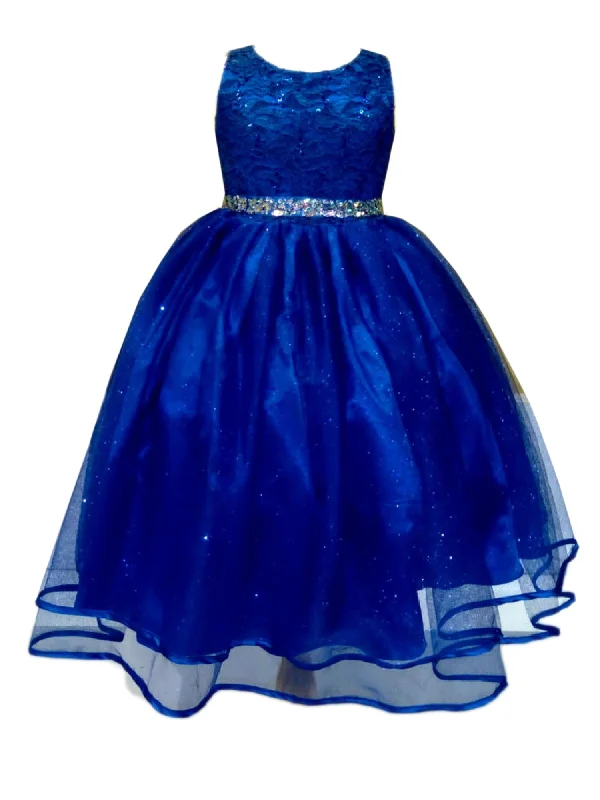 Big Girls Royal Blue Lace Sequin Belt Glitter Tulle Junior Bridesmaid Dress 8-16 Sequin Dress Glamour