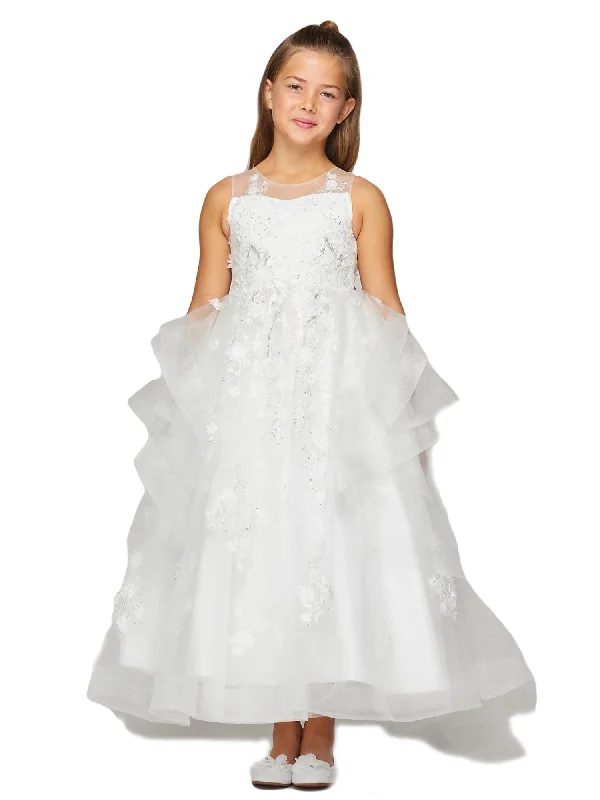 Girls Multi Color Lace Applique Sequin Train Tail Flower Girl Dress 2-16 Sequin Dress Outfit