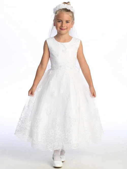 Girls White Sequin Pearl Corded Embroidered Tulle Communion Dress 6-12 Sequin Bodycon Dress