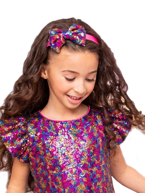 Girls Multi Color Sequin Bow Headband Sequin Dress Chic