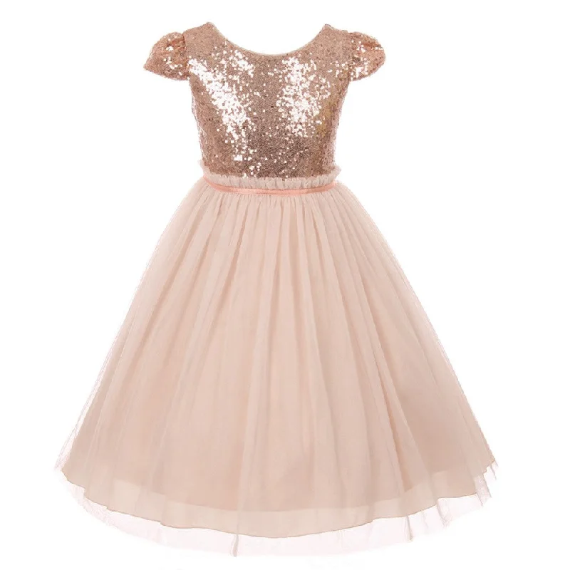 Little Girls Blush Sequins Tulle Cap Sleeves Easter Dress 2-6 Sleeveless Sequin Dress