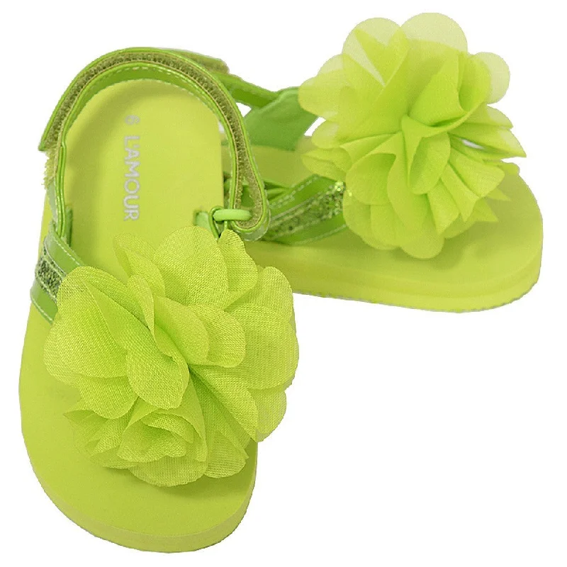 Green Sequin Strap Flower Flip Flop Sandals Toddler Girls 5-10 Sequin Dress Shine