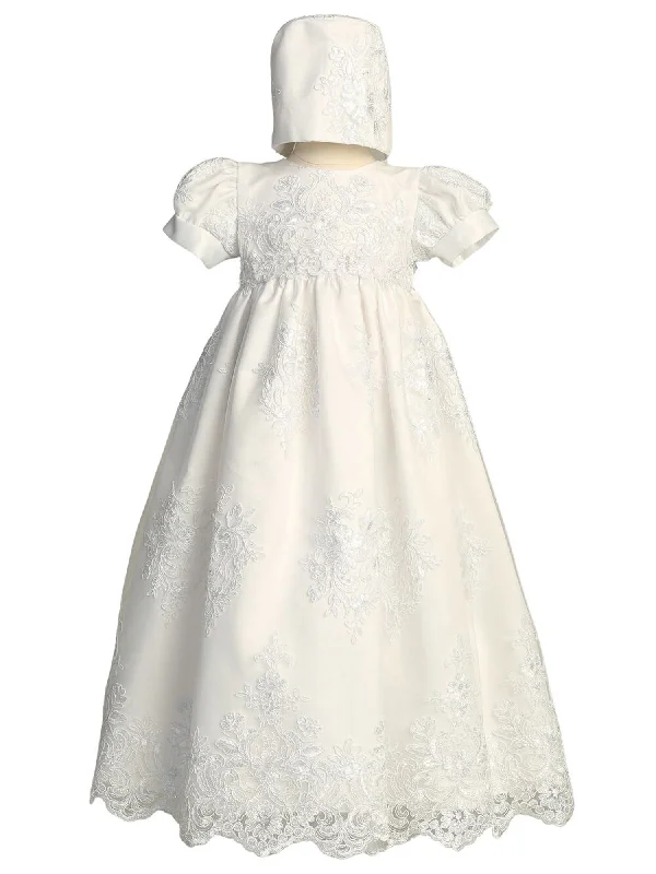 Baby Girls White Embroidered Tulle Sequin Bonnet Miriam Christening Gown 0-18M Sequin Dress Party