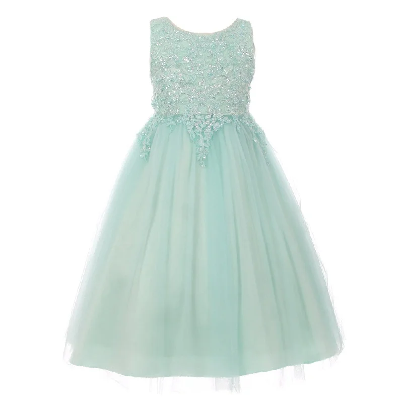 Little Girls Mint Sparkle Pearl Sequin Satin Tulle Flower Girl Dress 4-6 Sequin Dress Midi