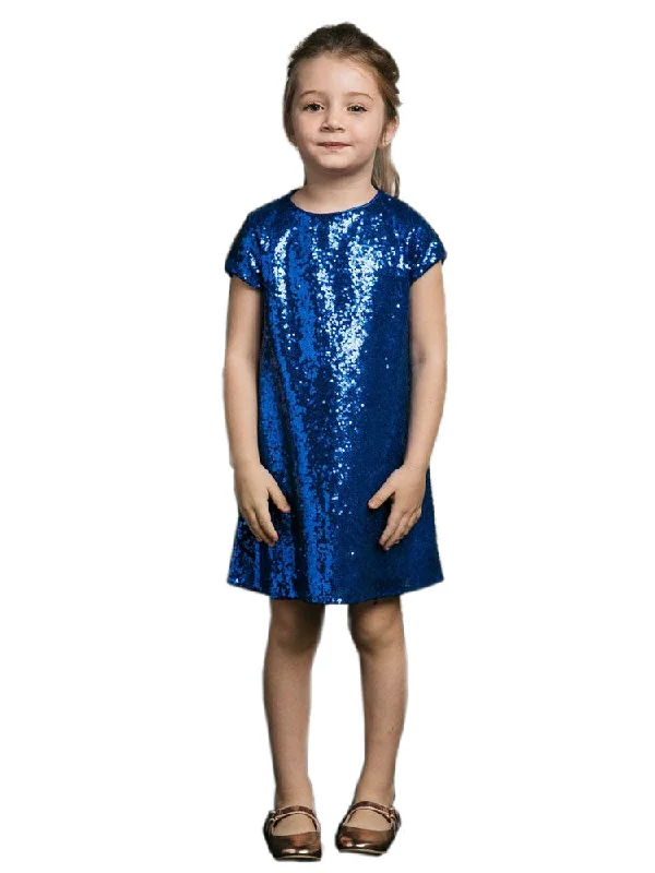 Big Girls Royal Blue Sequin Shift Special Occasion Dress 8-12 Off-shoulder Sequin Dress