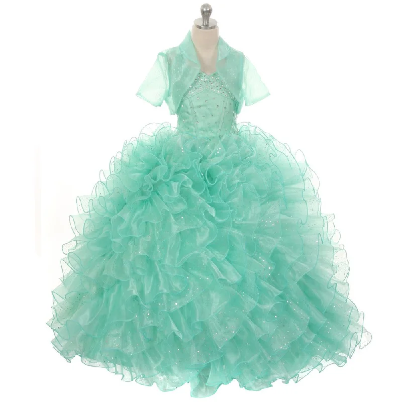 Big Girls Mint Sequin Sparkly Ruffle Bolero Pageant Dress 8-14 Backless Sequin Dress