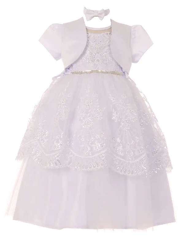 Little Girls White Pearl Sequin Beaded Christening Bolero Dress 2-6 Party Sequin Dress