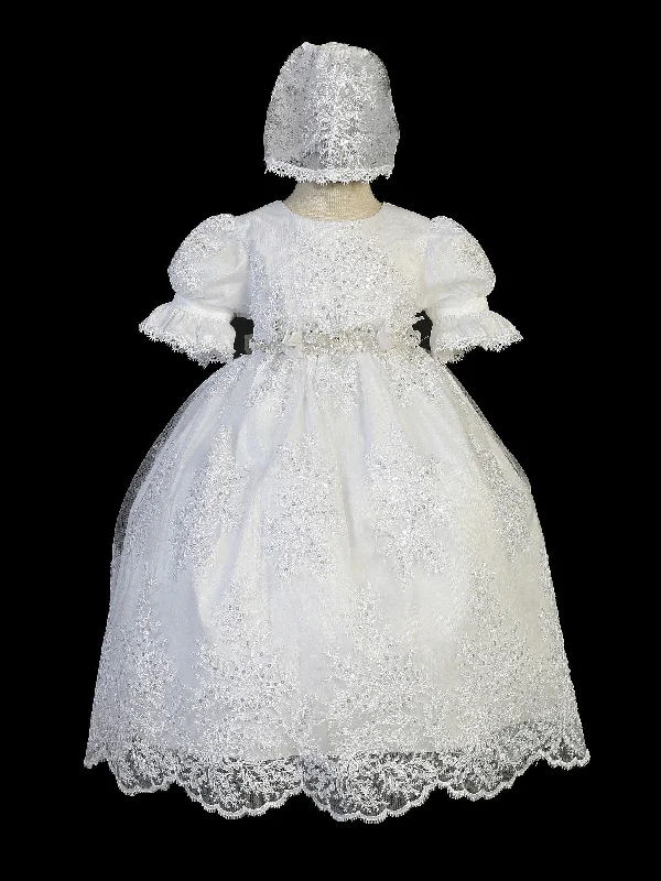 Baby Girls White Sequin Ropone Bonnet Baptism Gown 0-9M Bodycon Sequin Dress