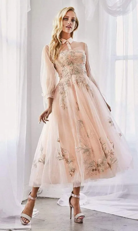 Andrea and Leo - A0862SC Collared High Neck Tulle Lace Dress Casual Tulle Dress