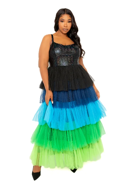 Colorful Tiered Tulle Dress Elegant Tulle Gown