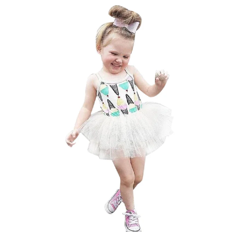 Girls dress Toddler Infant Baby Girls Dress Ice-cream Printed Layered Tulle Princess Dress drop shipping Tulle Party Gown