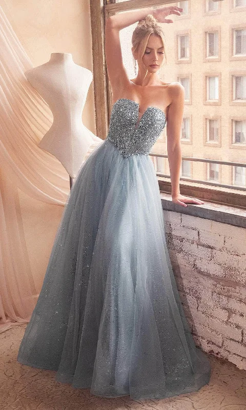 Ladivine CD0217 - V-Neck Glitter Tulle Prom Gown Tiered Tulle Dress