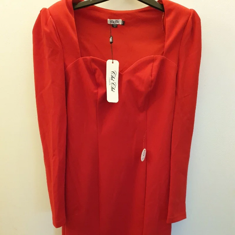 Chi Chi London Bodycon Party Dress With Long Sleeve Red Uk10****Ref V276 Elegant Slim Bodycon