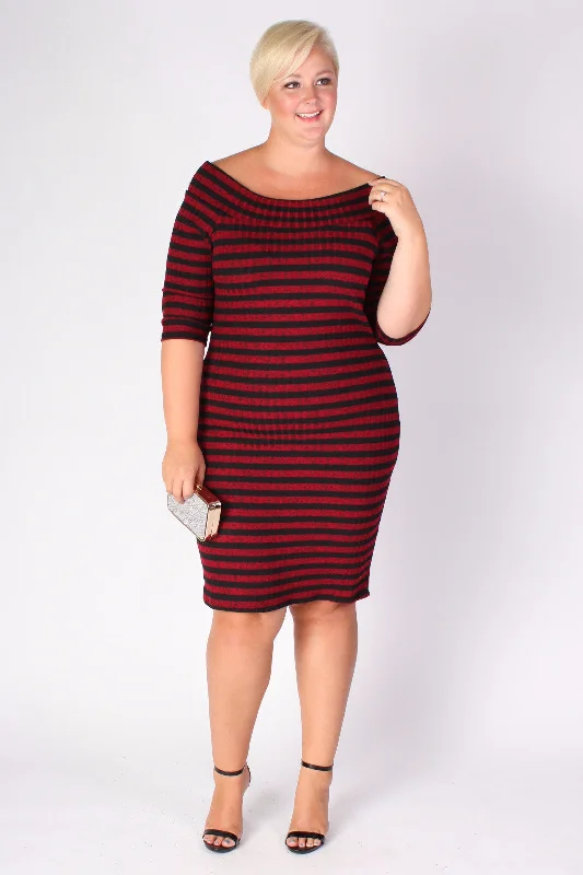 Off Shoulder BodyCon Dress - Red Fitted Bodycon Dress