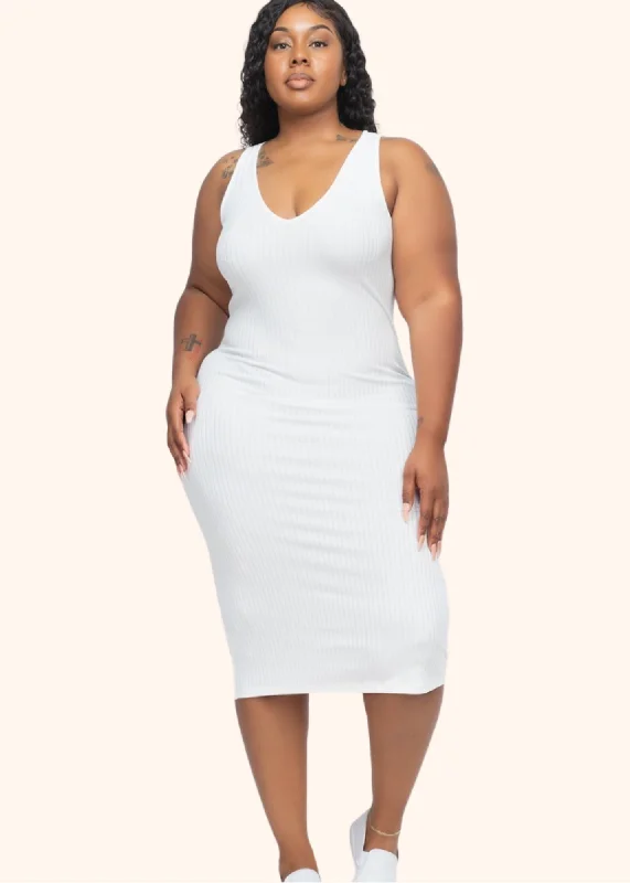 Ribbed Bodycon Dress - White Bold Bodycon Dress